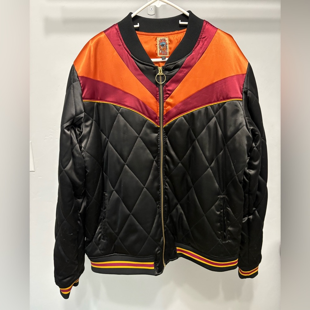 Classic Rock Couture Black Rising Sun Bomber Jacket Quilted Satin 70s